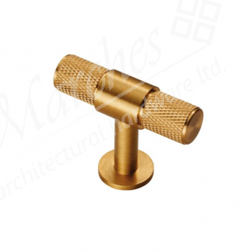 Knurled T-Bar Knob 50mm - Satin Brass