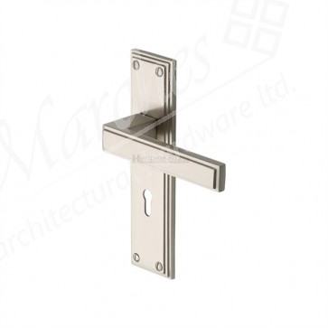 Stepped Art Deco Lever Handle on Backplate - Satin Nickel
