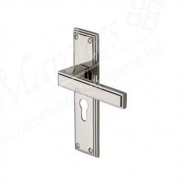 Stepped Art Deco Lever Handle on Backplate - Polished Nickel