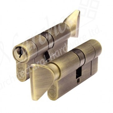 30/30 5pin Euro Cylinder/Thumbturn Antique Brass - Keyed to Differ