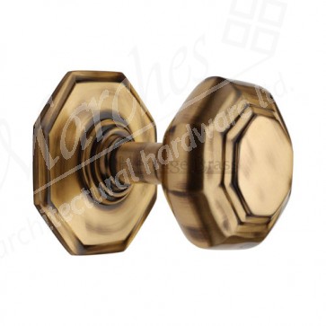 Octagonal Centre Door Knob - Antique Brass