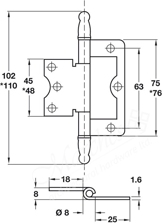 3” Finial Flush Steel Hinge Bronze (pair) Flush Hinges Hinges