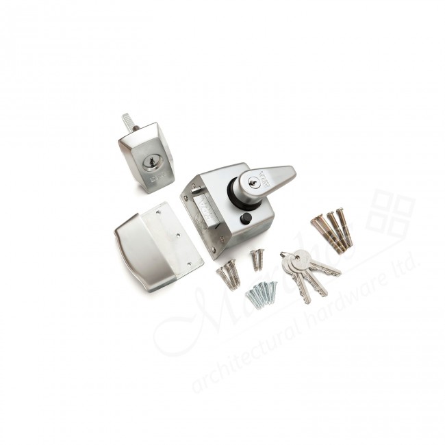 British Standard Security Night Latch 60mm Backset Satin Chrome