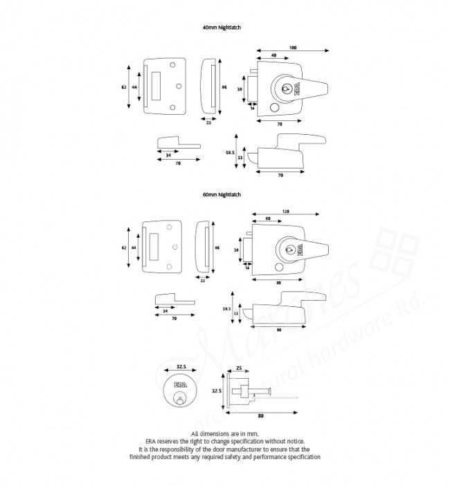 ERA Night Latch Double Locking 60mm Backset Polished Chrome Night