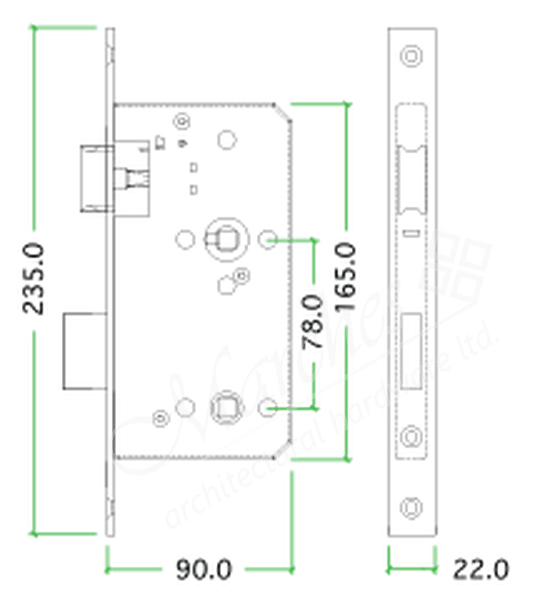 DIN Bathroom Lock 60mm Backset Satin Stainless Steel DIN Locks