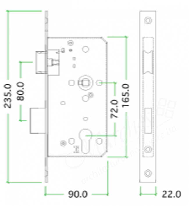 DIN Escape Lock 60mm Backset Satin Stainless Steel DIN Locks