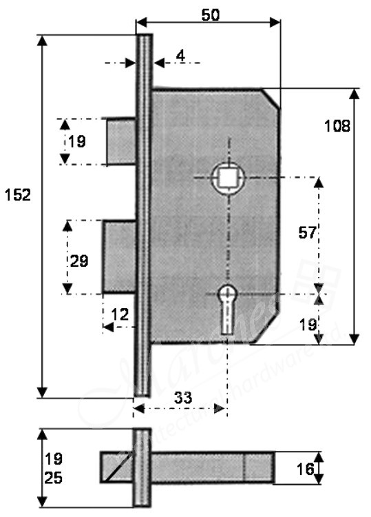 5 Lever Sash Lock 2" KA Satin Chrome 5 Lever Locks Mortice Door