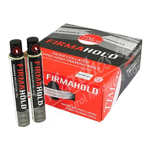 Firmahold Collated Clipped Hot Dipped Galvanised Brad Nails With Fuel Cells 2200 2 Cells Ring Shank 3.1 x 75mm Air Gas Gun Nails Nails Pins Screws Fixings Marches Architectural Ironmongery