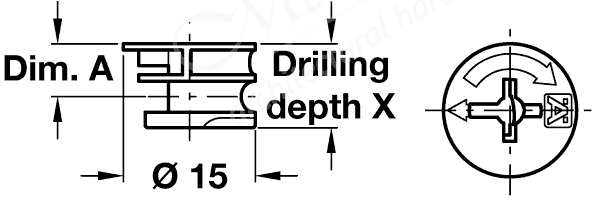 Minifix 15 housing, without rim, for wood thickness from 12 mm ...
