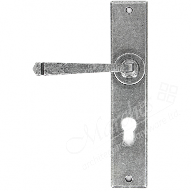 Large Avon 72mm Centre Euro Lock Set Pewter Lever Handles on