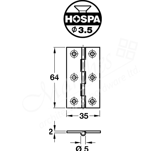 Extruded Brass Hinge 64x35mm Butt hinges Ironmongery Hinges