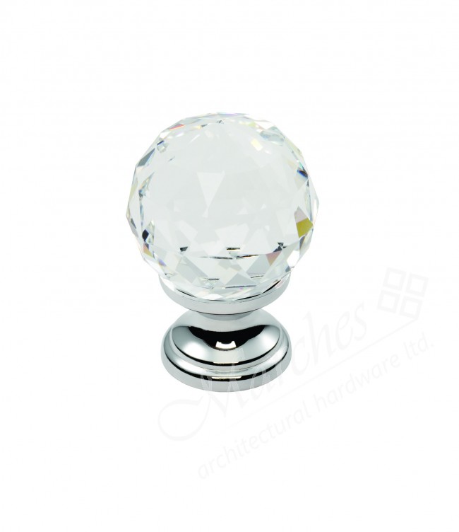 Lead Crystal Faceted Knob Clear Polished Chrome Modern Knobs