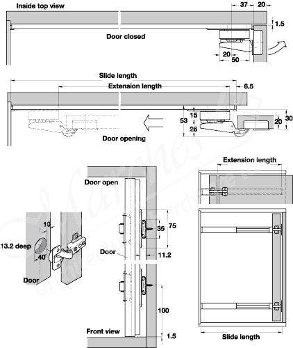 Accuride 1312 for light duty pivot sliding doors - max. door height 900 ...