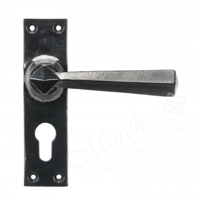 Black Straight Lever Euro Lock Set Lever Handles on Backplate Door Handles Door Furniture