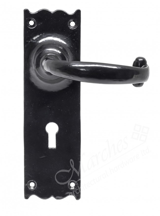 Cottage Door Handle Sets Black Lever Handles on Backplate Door