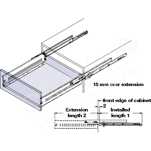 Drawer Runner Ext 365mm White Metal drawer sides, roller runners