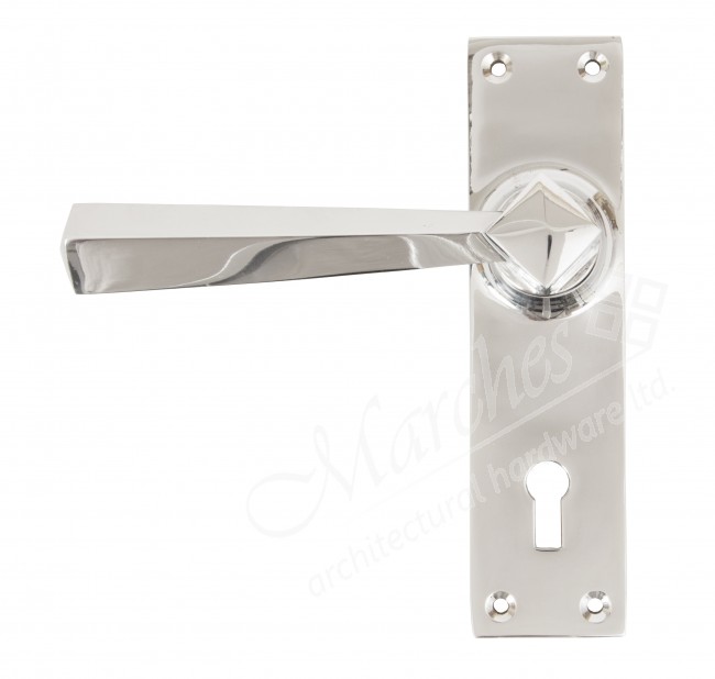 Straight Door Handle Set Polished Chrome Lever Handles on Backplate Door Handles Door