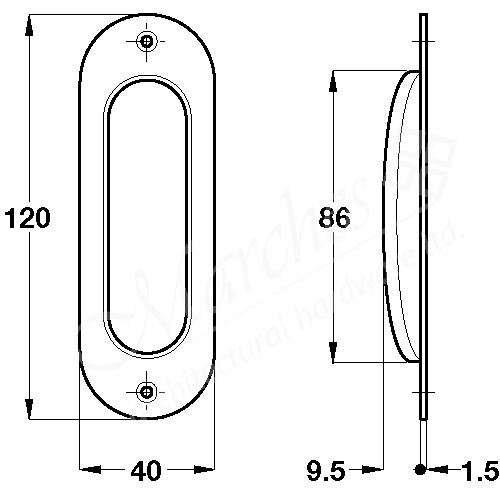 Flush Pull Handle 120x40mm Grade 304 Satin Stainless Steel Flush