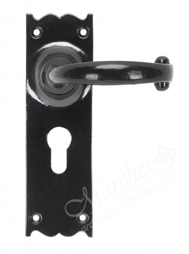 Cottage Door Handle Sets Black Lever Handles on Backplate Door