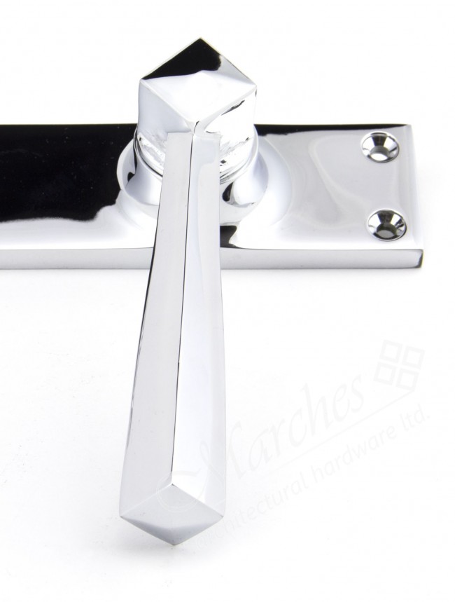 Straight Lever Latch Set Polished Chrome Lever Handles on Backplate