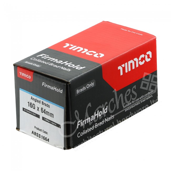 64mm Angled Brad Nails 16G (2000) Stainless Steel Air & Gas Gun