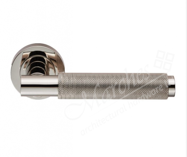 Varese Knurled Lever Handle on Rose Polished Nickel Lever Handles