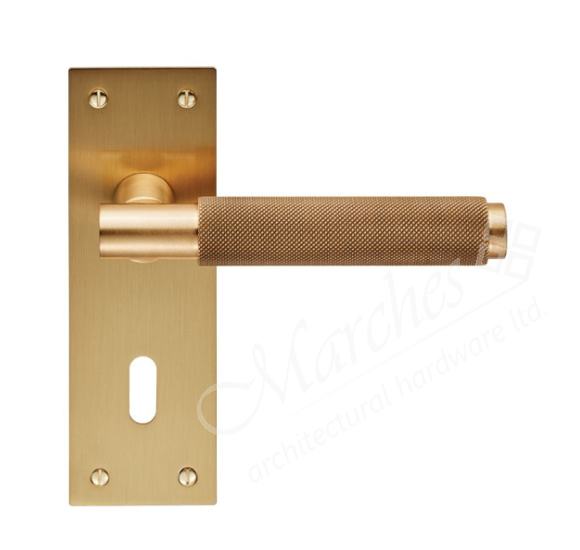 Varese Knurled Lever Lock Handle Satin Brass Lever Handles on