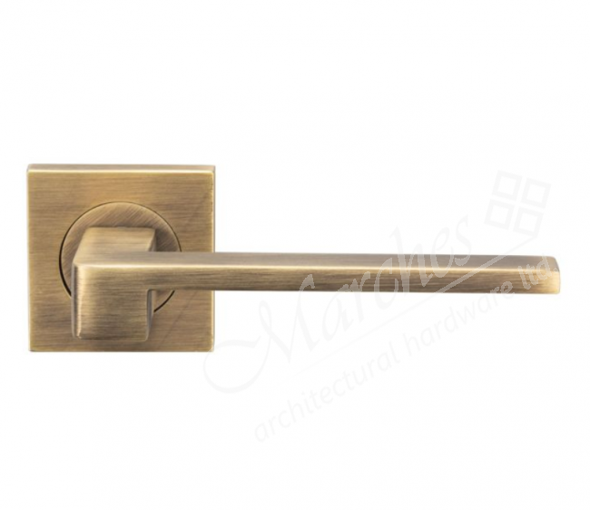 Equi Lever on Square Rose Antique Brass Lever Handles on Rose