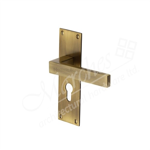 Straight Lever Handle on Backplate Antique Brass Lever Handles on