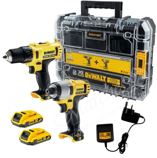 Dewalt 12v XR 2 Piece Kit + 2x2.0Ah Batteries, Charger & Case Tool