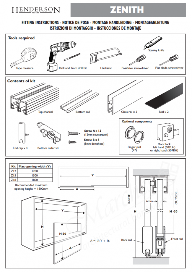 Zenith 6mm Twin Glass Sliding Door Track 1.8m Residential