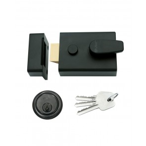 60mm Black Night Latch & Rim Cylinder - Black