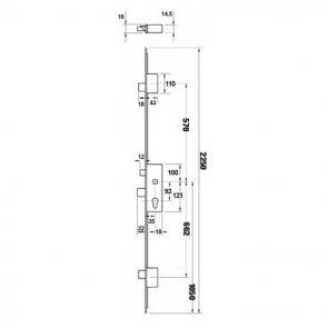 3 Point Linear Door Lock 2250 x 35mm B/Set (16mm FP) - Stainless Steel