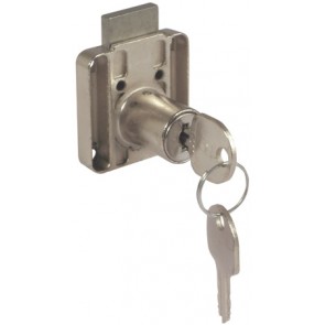 Rim lock, ø 18 mm cylinder, 26 mm backset, for drawers, random key changes