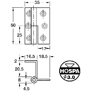 Drawn profiled brass hinge, cranked, for 20-21 mm door thickness