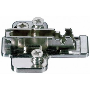 Cruciform cam adjusting mounting plate, for click on system, pre-mounted Euro screws