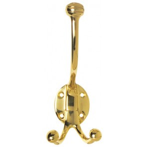 Carlisle Old English Treble Hat and Coat Hook Polished Brass