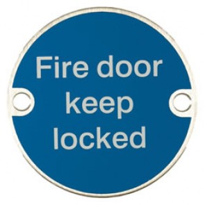 Fire Door  Keep Locked Sign - Satin Stainless Steel (Silver Letters)