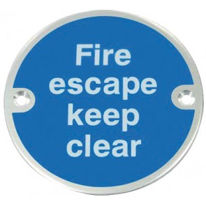 Fire Escape Keep Clear Sign - Satin Stainless Steel