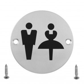 Unisex Toilet Sign - Satin Stainless Steel 