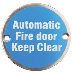 Automatic Fire Door Keep Clear Sign - Satin Stainless Steel (Silver Letters)