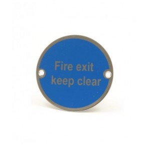 Fire Door Keep Clear Sign - Satin Stainless Steel (Silver Letters)