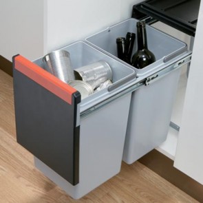 Cube Waste Bin 2x15Ltr 300mm Black/Grey