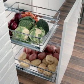 Pull out vegetable baskets with runners, for 300 mm cabinet width