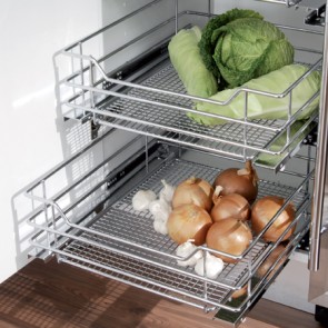 Pull-out storage set with chrome wire mesh baskets, for 500-600 mm cabinet width
