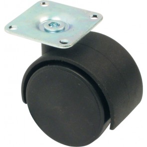 Twin wheel castors, plate fixing, hooded