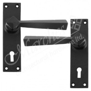 Straight Door Handle Set - Black