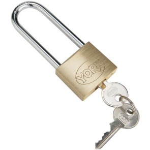 Standard brass padlock, keyed alike, long shackle