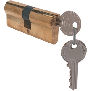 Double cylinder, keyed to differ, bright brass