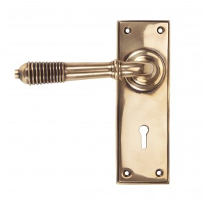 Reeded Lever Lock Set - Polished Bronze